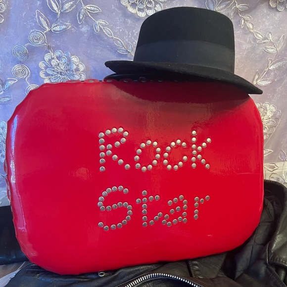 Red ‘Rock Star’ Studded Suitcase with Latch Lock - Picture 1 of 13